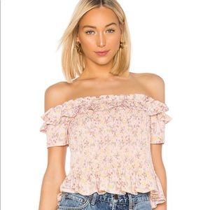 Smocked Off Shoulder Top in Rose Smoke